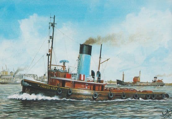 ST Gondia Tug Boat Ship Watercolour Painting Limited Edition 1650 Postcard
