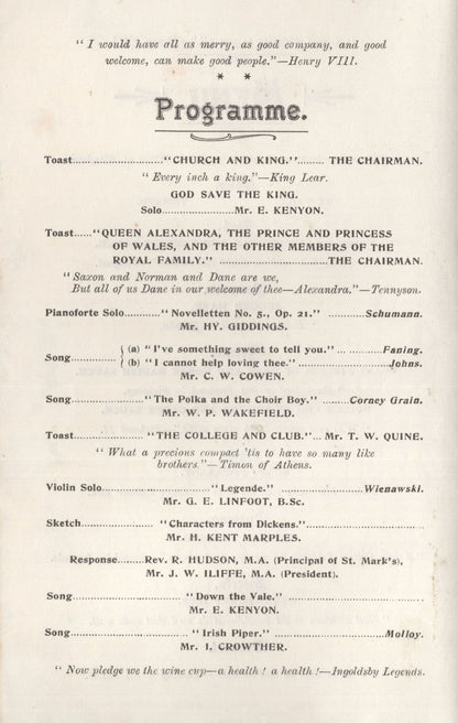 St Mark's College Club Yorkshire West Riding Dinner Menu Masons