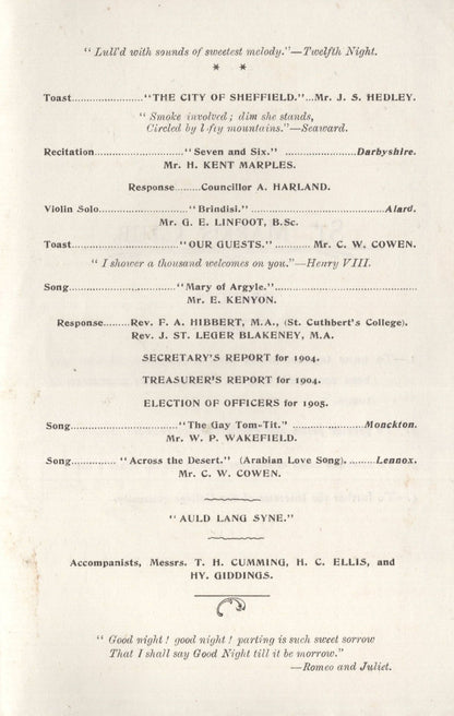 St Mark's College Club Yorkshire West Riding Dinner Menu Masons