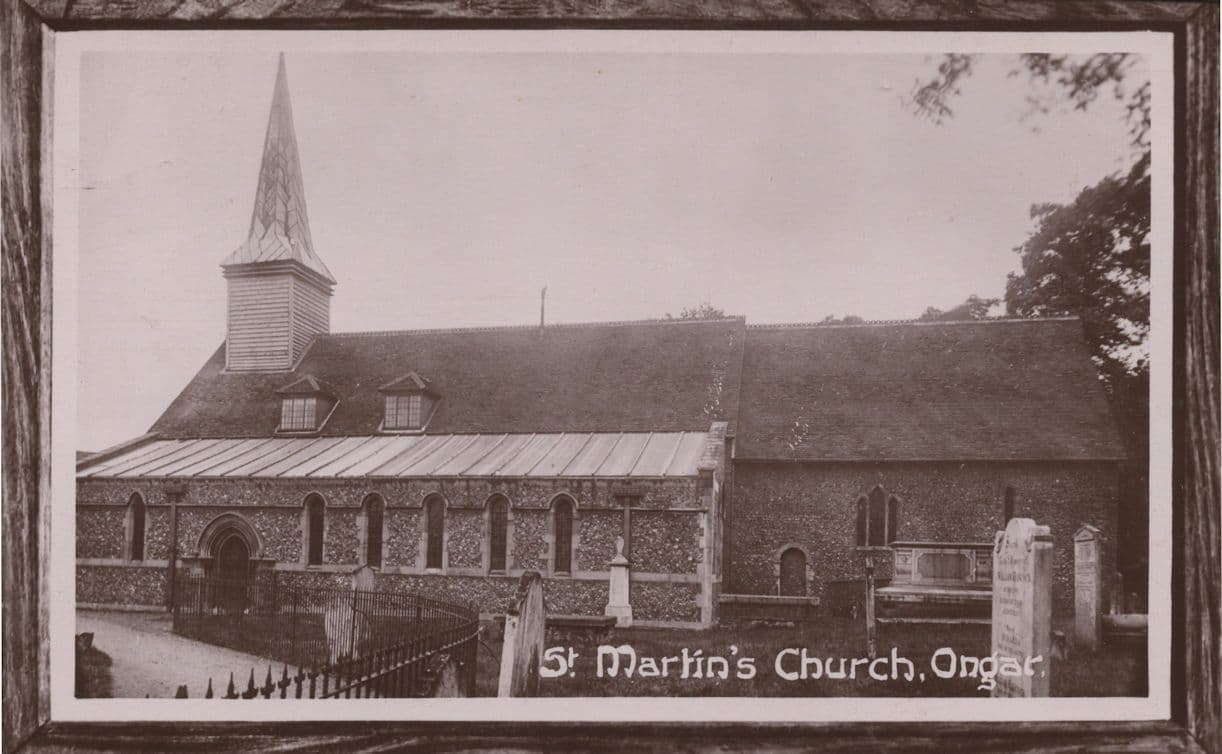 St Martins Church Ongar from Soldier Real Photo WW1 Postcard