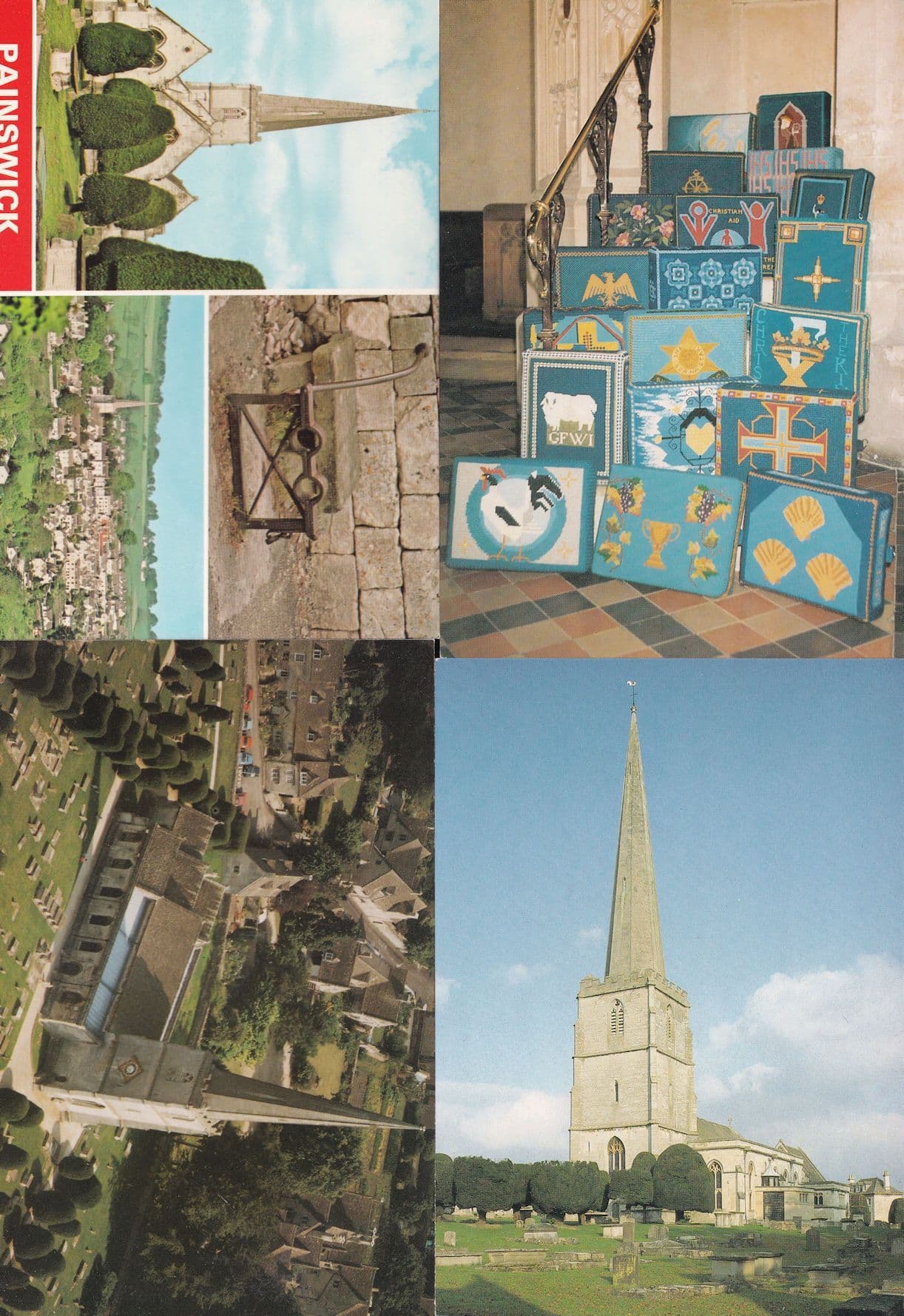 St Marys Church Painswick Gloucester Kneelers Aerial 4x Postcard s
