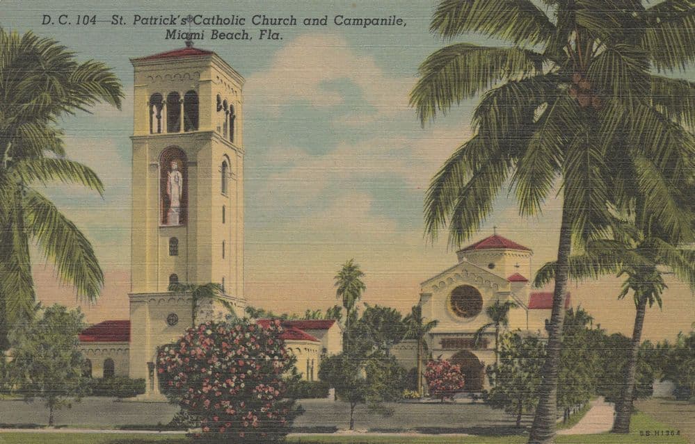 St Patricks Catholic Church Miami Beach Linen Old Postcard
