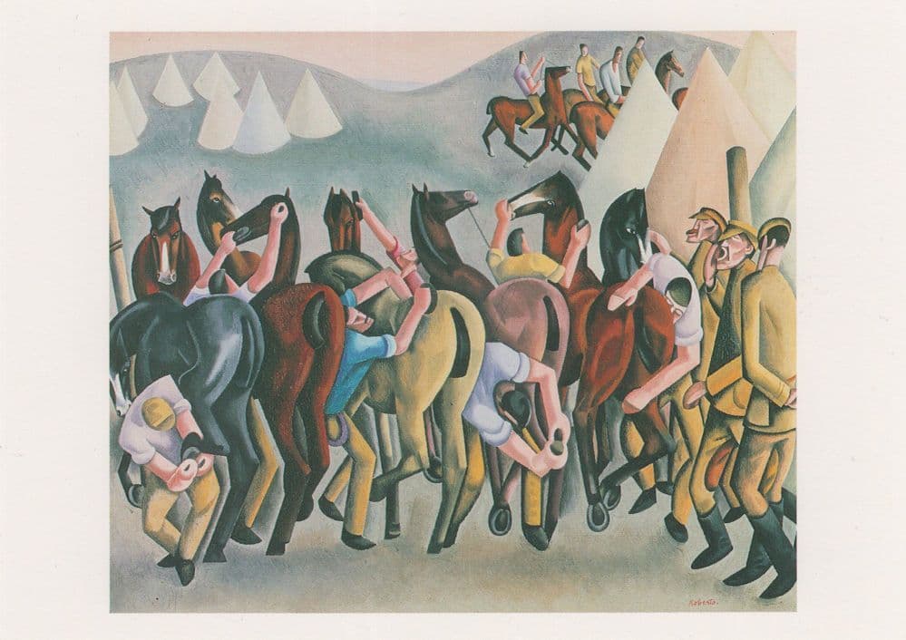 Stable Time in Wagon Lines France WW1 Military Poster Postcard