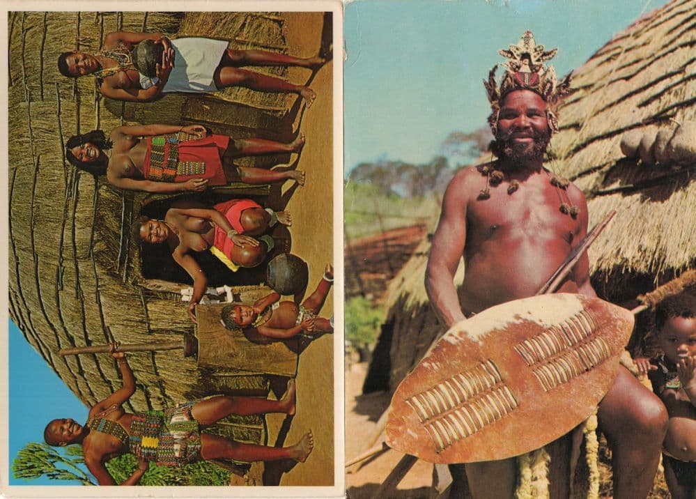 Stamlewe Zulu Tribe Shield Warrior Beaded Natal Hut African 2x Postcard