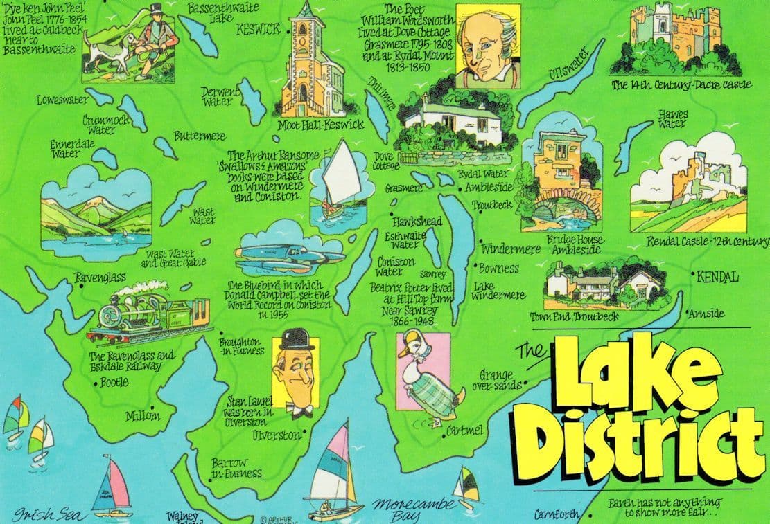 Stan Laurel & Hardy Lake District Famous People Map Postcard