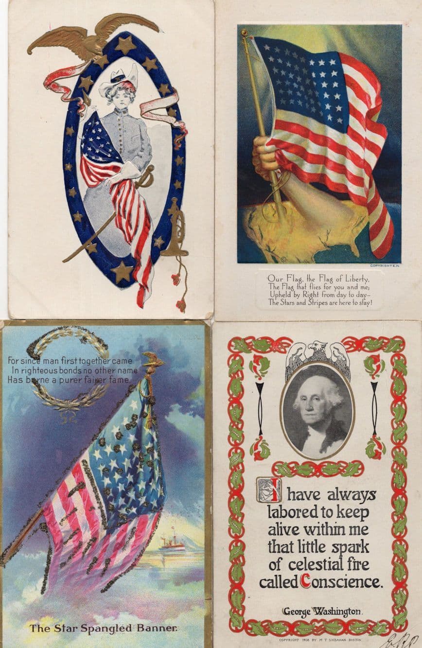 Star Spangled Banner Flag George Washington 4x Old USA Postcard s