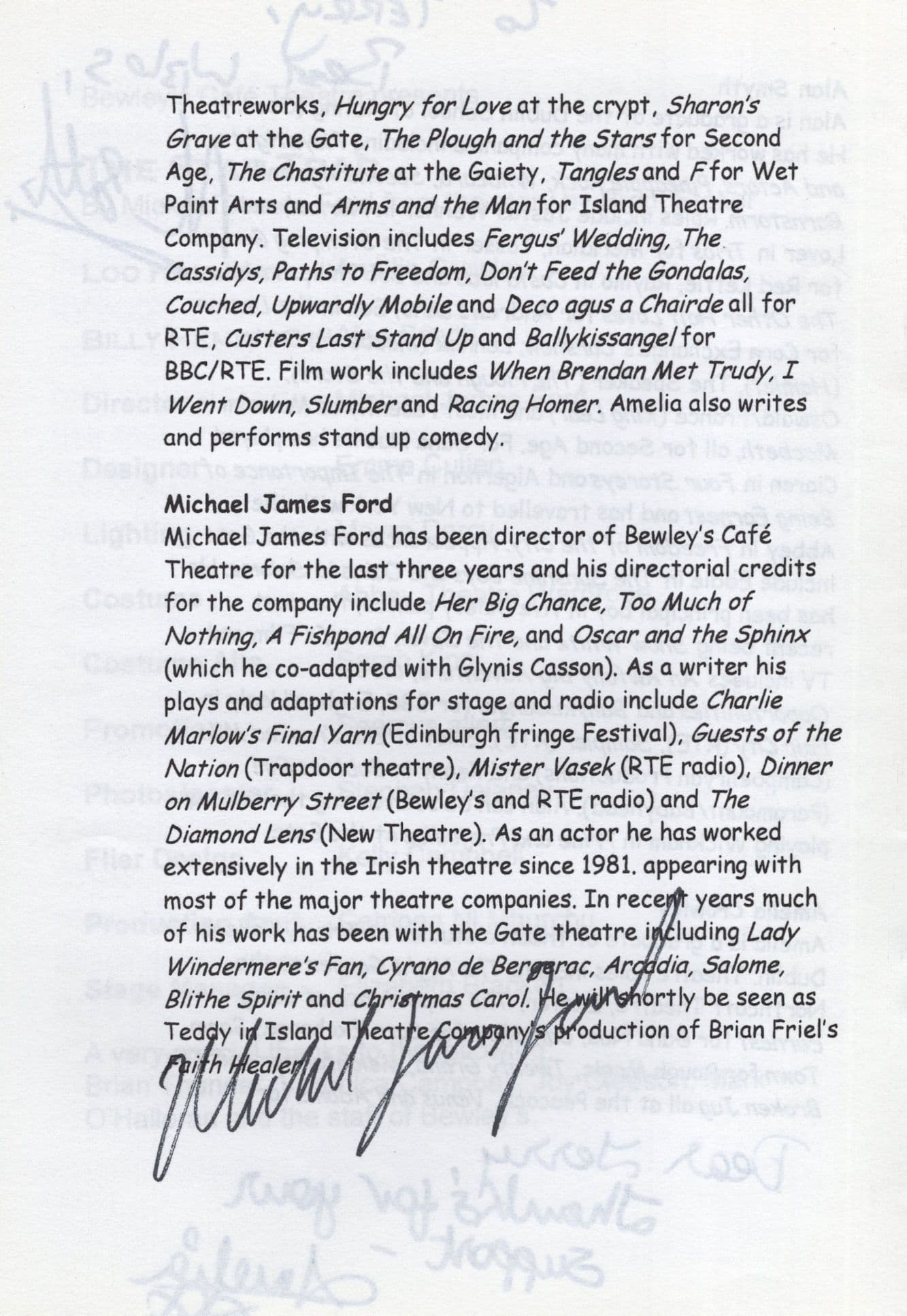 Star Trap Of Bram Stoker Dracula MULTI Hand Signed Irish Theatre Programme
