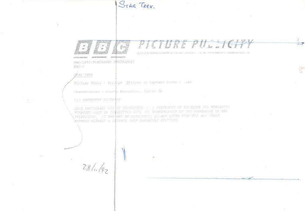 Star Trek The BBC Picture Show 8x6 Captain Kirk Press Photo