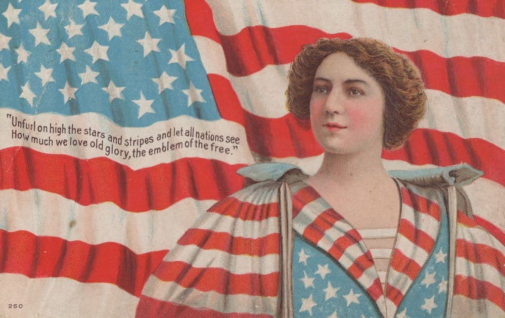 Stars & Stripes Flag Theatre Curtain Relief Painted Antique USA Postcard