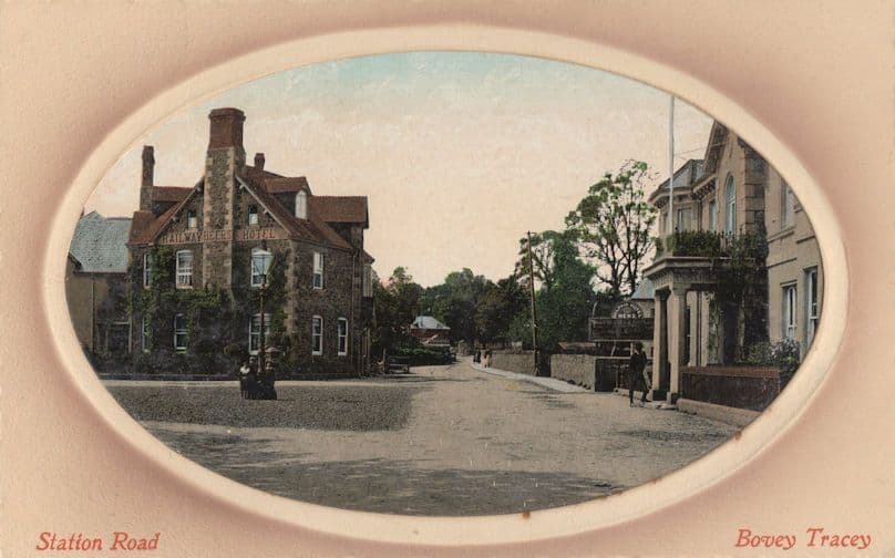 Station Road Devon Antique Bovey Tracey Framed Oval Postcard