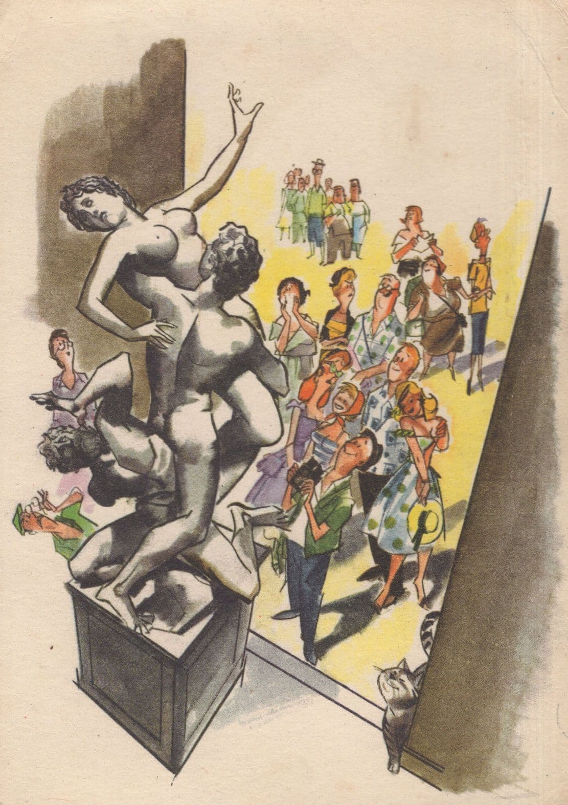 Statue Orgy Old Art Monument Camera Comic Postcard