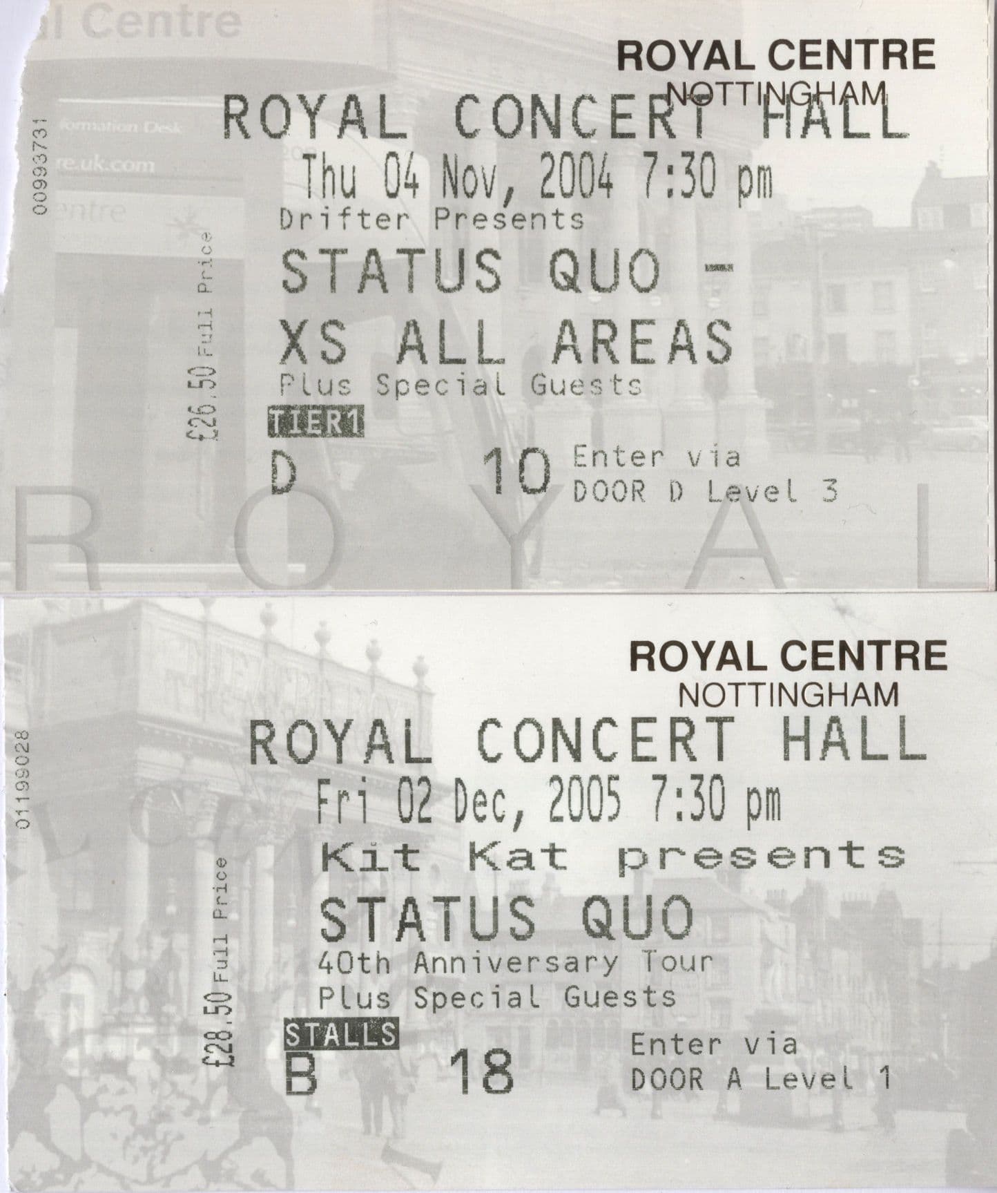 Status Quo Nottingham 2x 2004 2005 Live Concert Ticket s