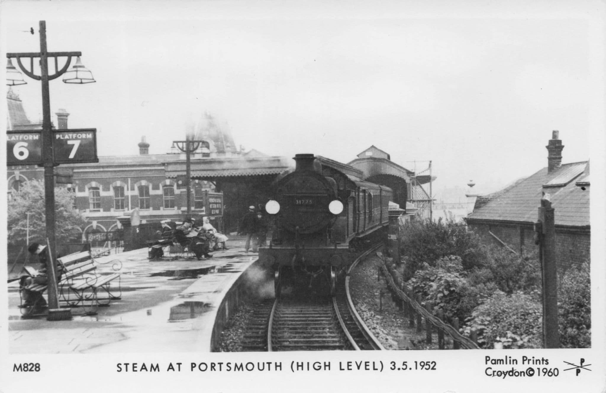 Steam Train Portsmouth Station in 1952 Pamlin Prints Railway RPC Postcard