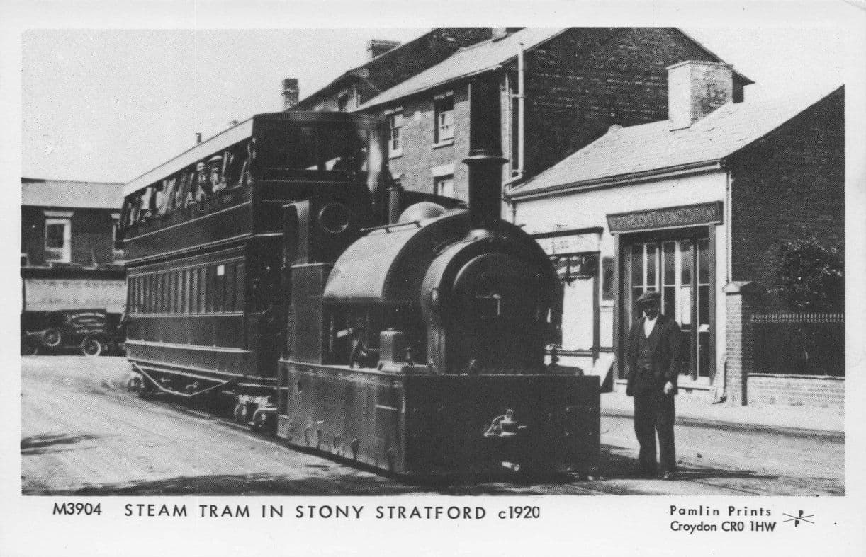 Steam Tram at Stony Stratford Station in 1920 Pamlin Prints Railway RPC Postcard
