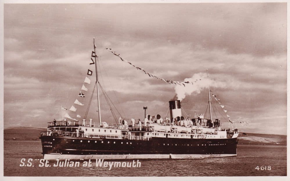 Steamship SS St Julian at Weymouth UK Real Photo Postcard