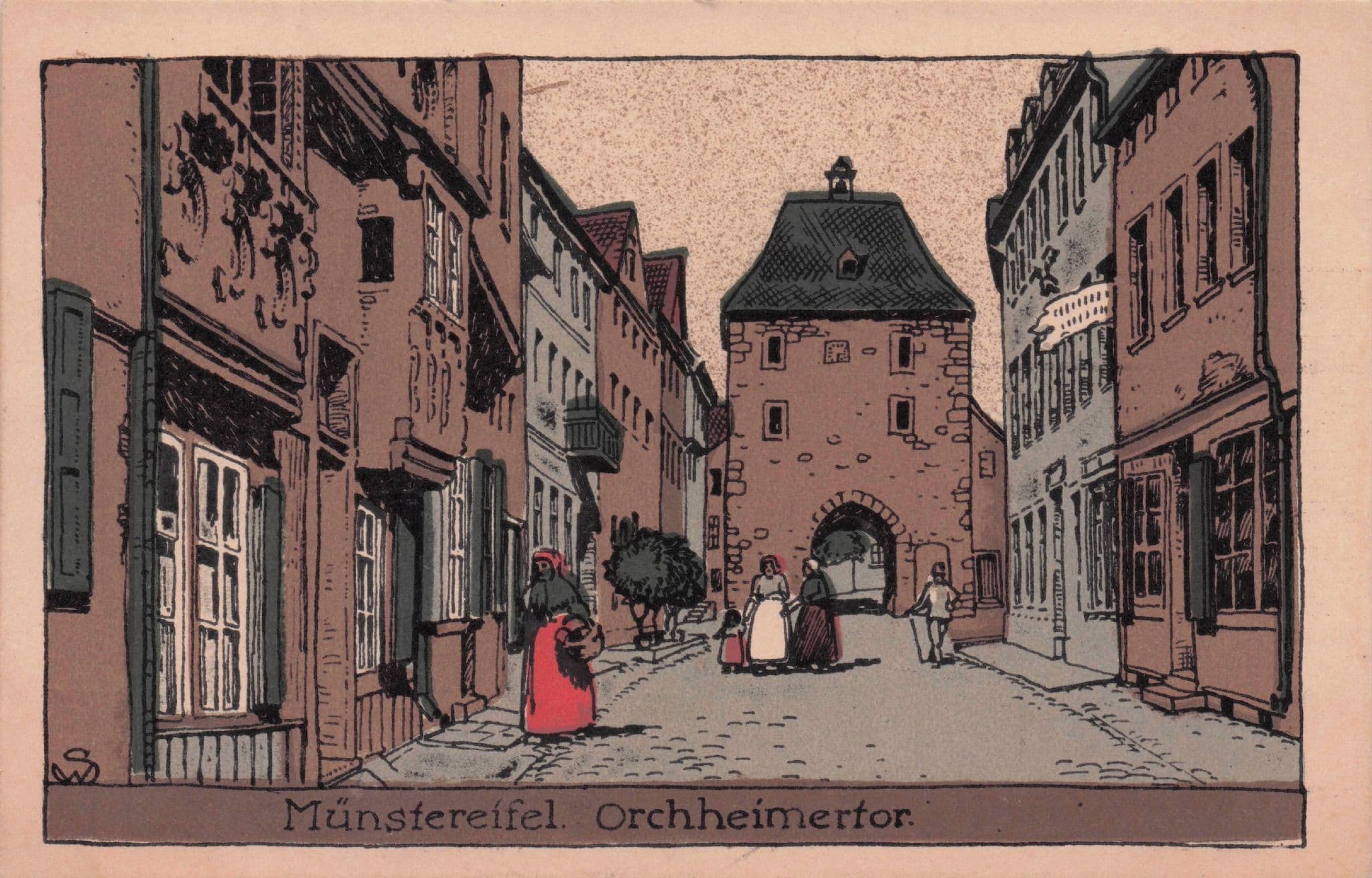 Steindruck AK MÔøΩnstereifel Partie AM Orchheimertor German Old Postcard