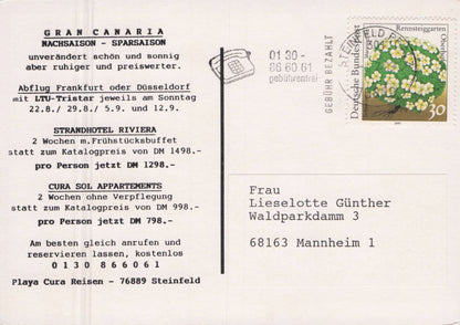 Steinfeld German Advertising Playa Cura Reisen Apartments Postcard