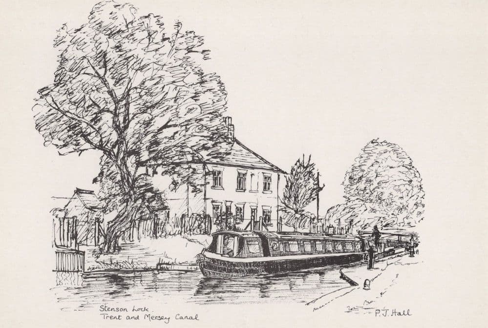 Stenson Lock Trent & Mersey Canal Sketch Painting Postcard