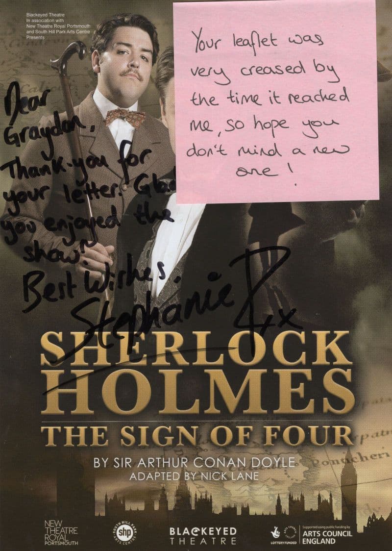 Stephanie Rutherford Sherlock Holmes Double Hand Signed Theatre Flyer