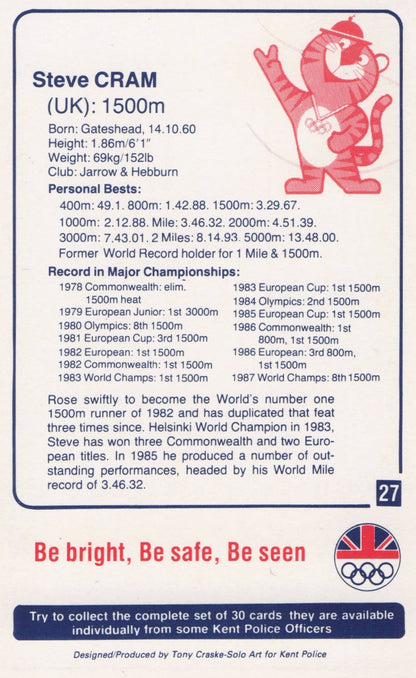 Steve Cram British GB Athlete Olympics 1988 Rare Police Trade Photo Card
