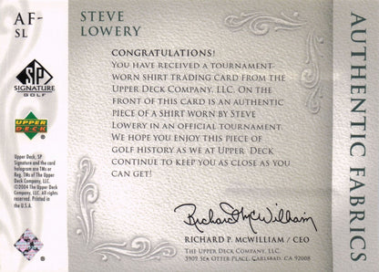 Steve Lowery Authentic Fabrics 2004 Upper Deck Real Golf Shirt Card