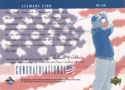 Stewart Cink America's Best 2002 Upper Deck Real Worn Golf Shirt Card