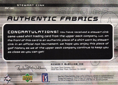 Stewart Cink Authentic Fabrics Singles Golf Upper Deck Worn Shirt Card