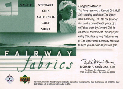 Stewart Cink Fairway Fabrics 2002 Golf Upper Deck Real Shirt Relic Card