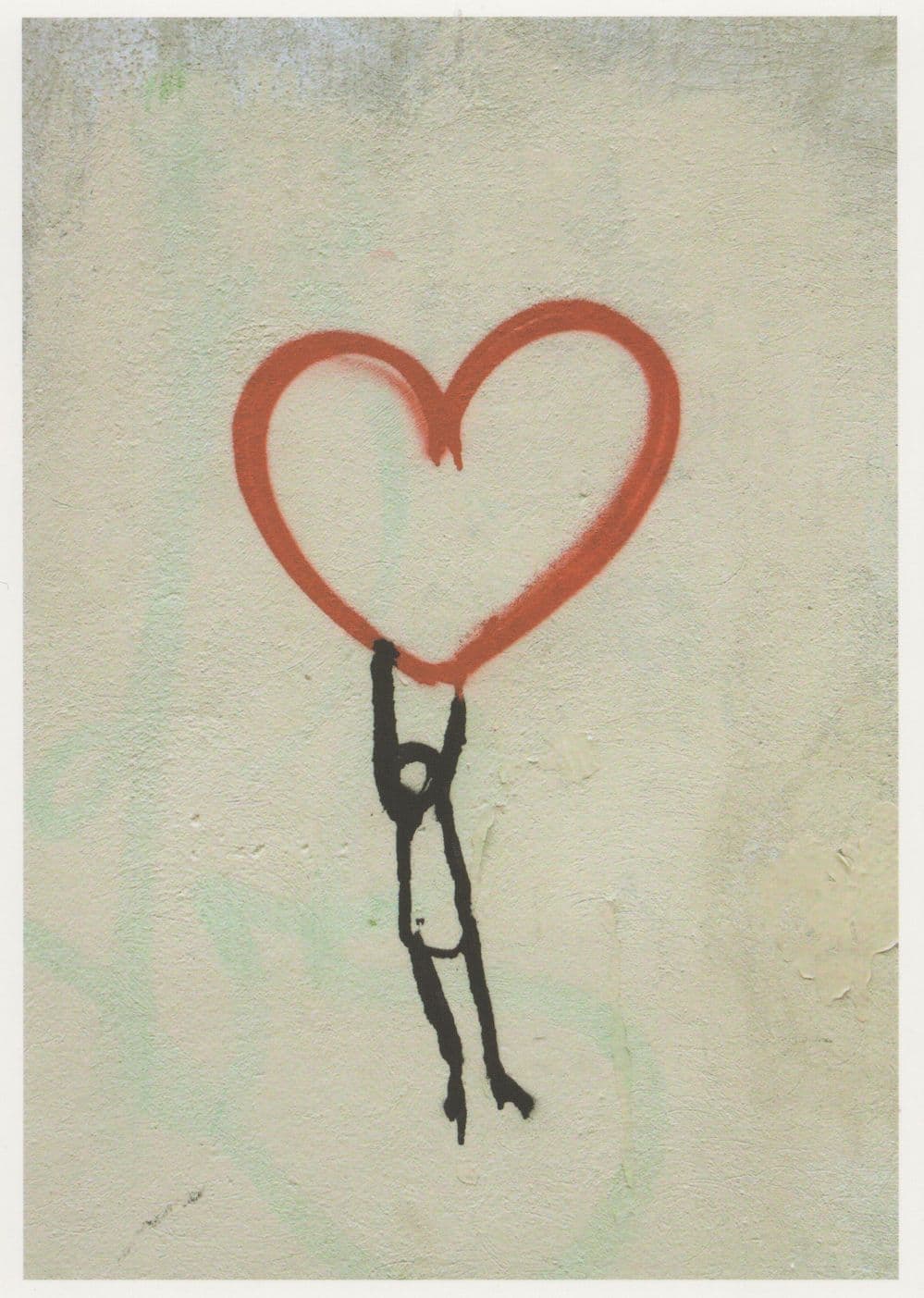 Stick Man Carrying Love Heart Graffiti Street Art German Postcard