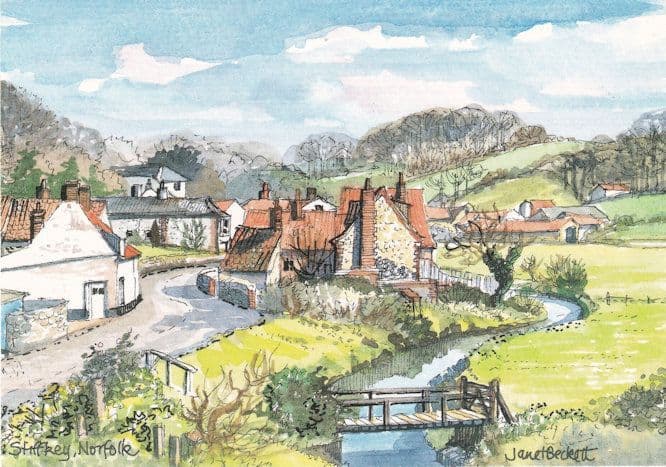 Stiffkey Norfolk Painting Postcard