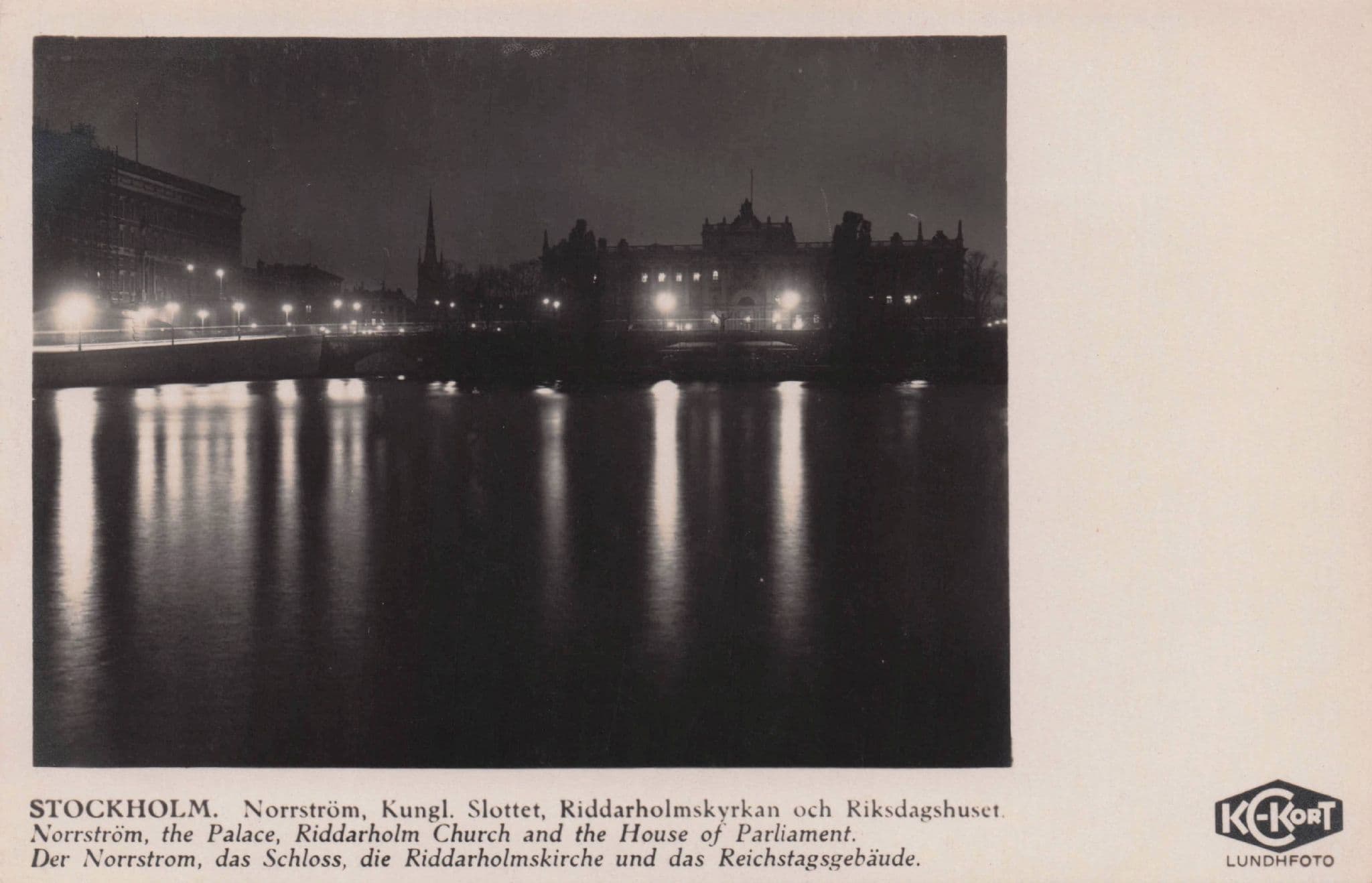 Stockholm River Night Illuminations Rare Photo Old Sweden Postcard
