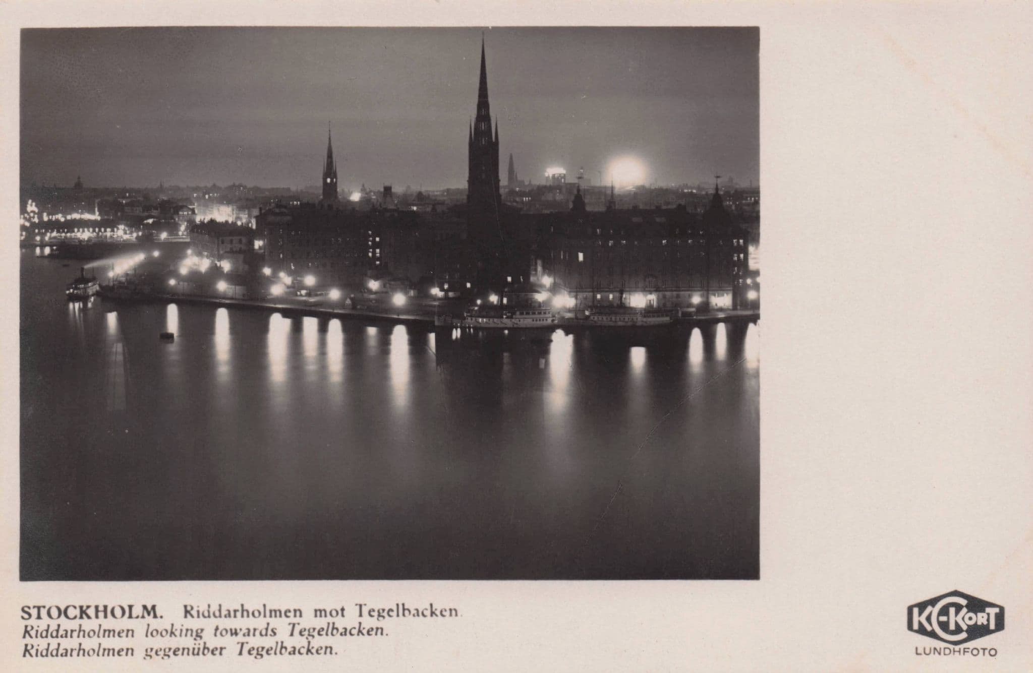 Stockholm River Night Illuminations Rare RPC Photo Old Swedish Postcard