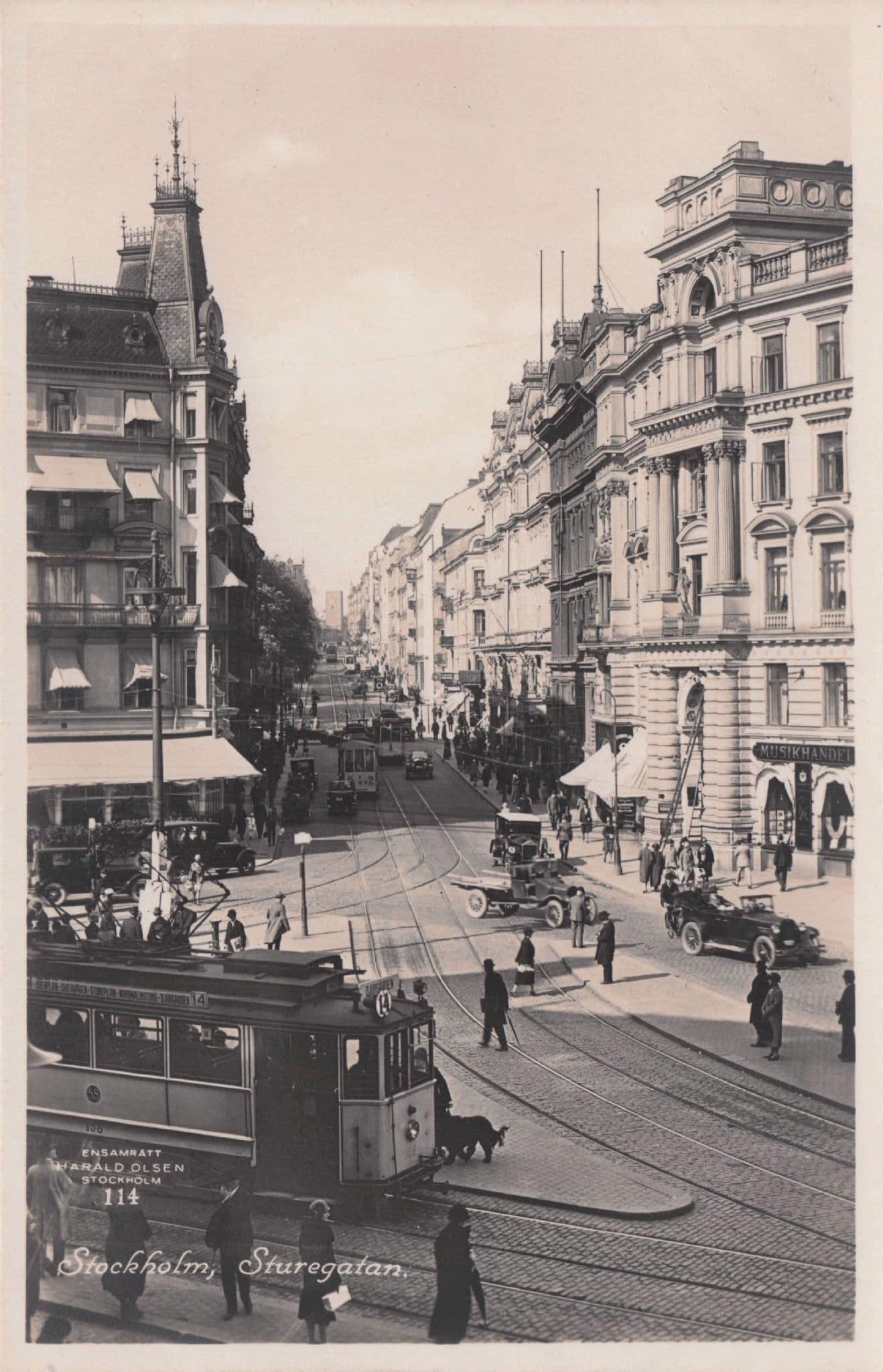 Stockholm Sturegatan Swedish Trams Musik Shop Old RPC Postcard