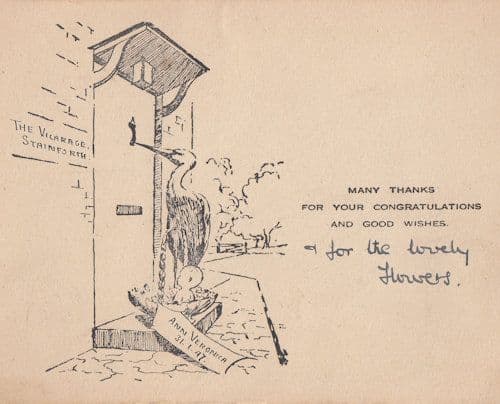 Stork Carrying Letter To Stainsforth Vicarage Yorkshire 1907 Postcard