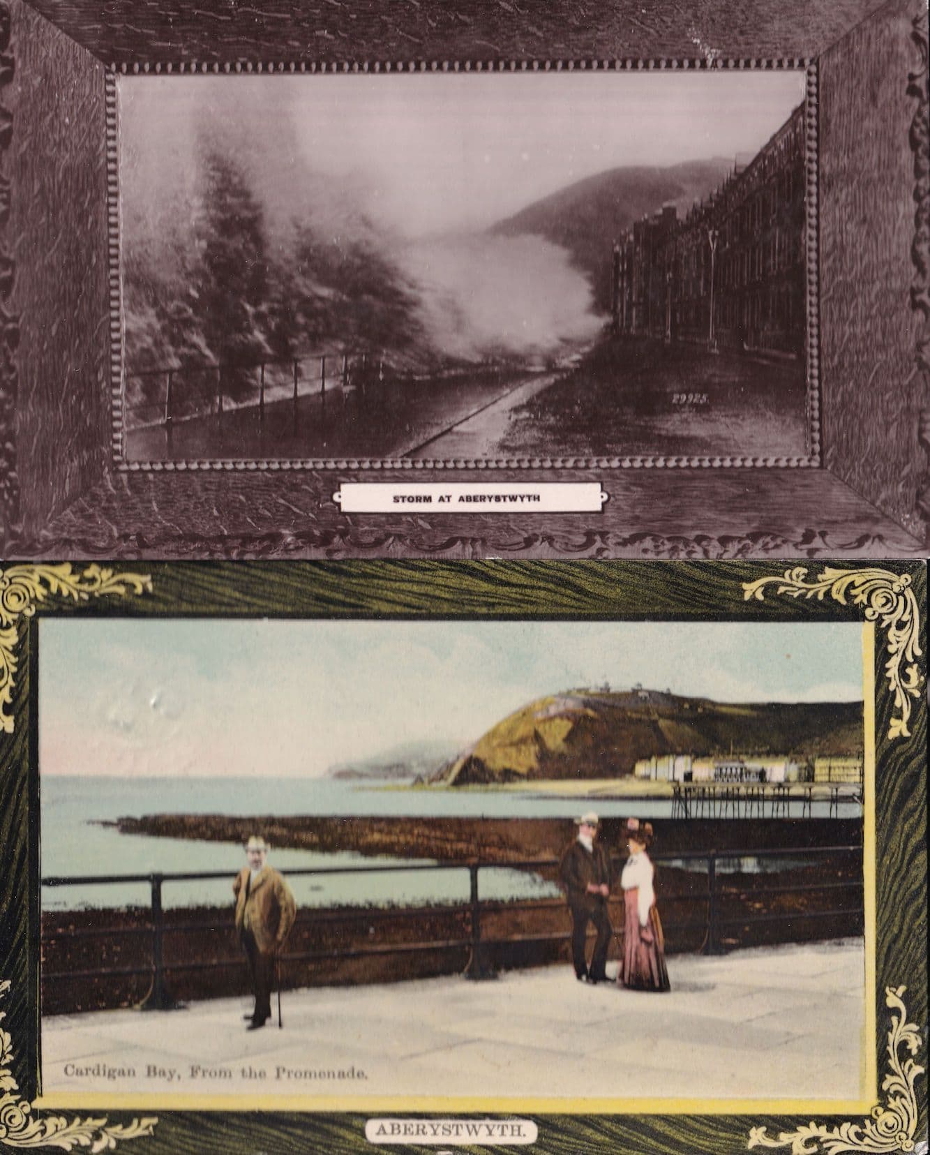 Storm at Aberystwyth Welsh Antique Real Photo 2x Postcard