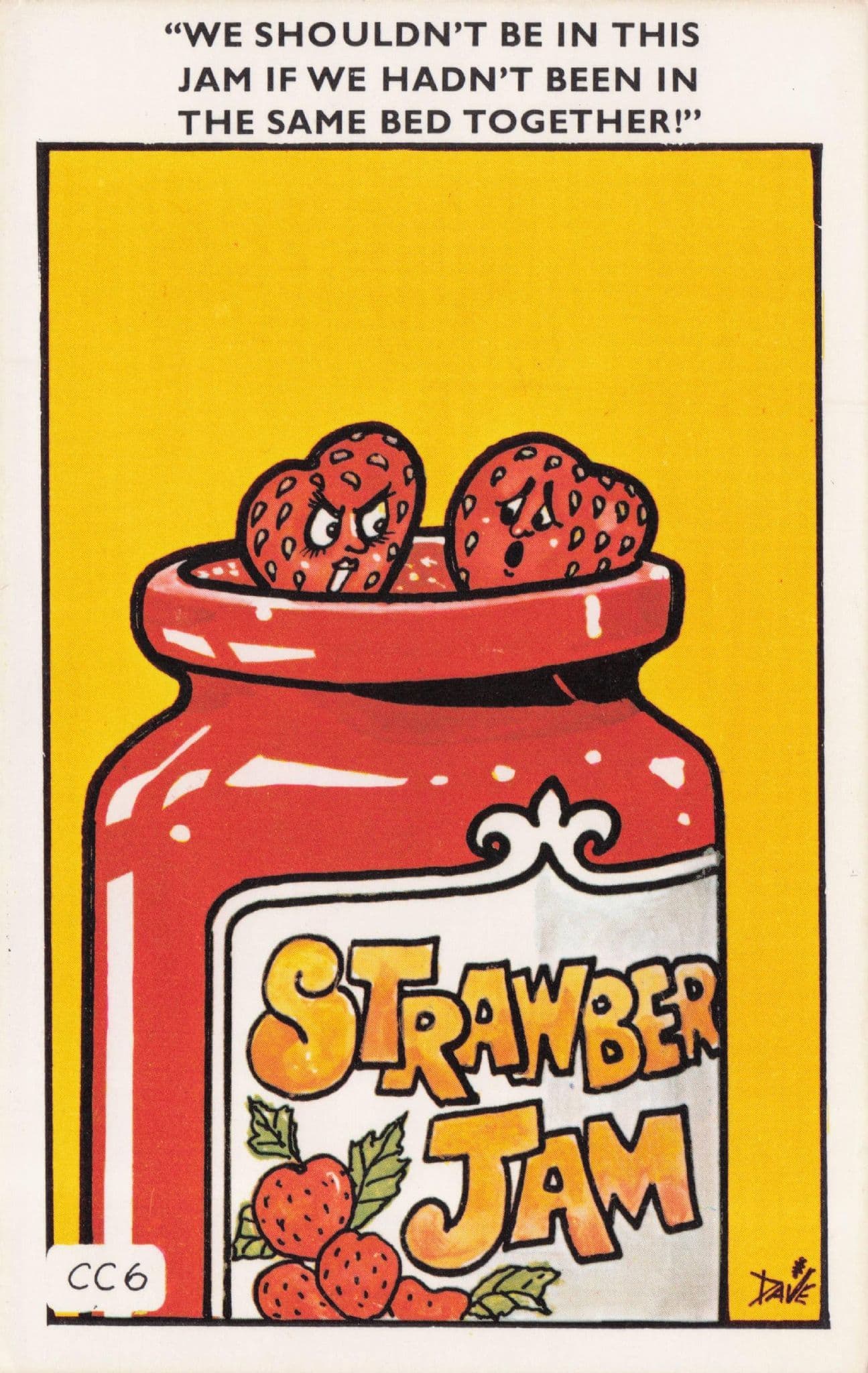 Strawberry Fight In Old Jam Jar Bottle 1970s Comic Postcard