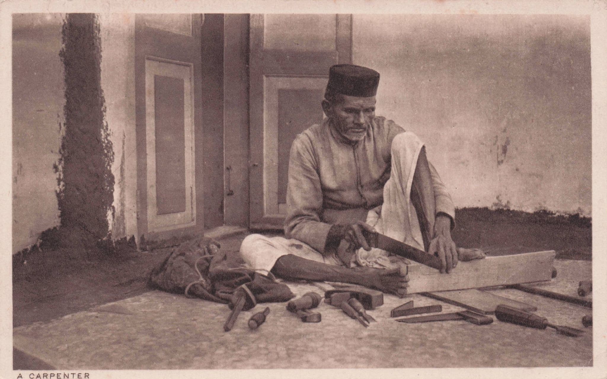 Street Carpenter Antique Wood Feet Device Crafts Old Postcard