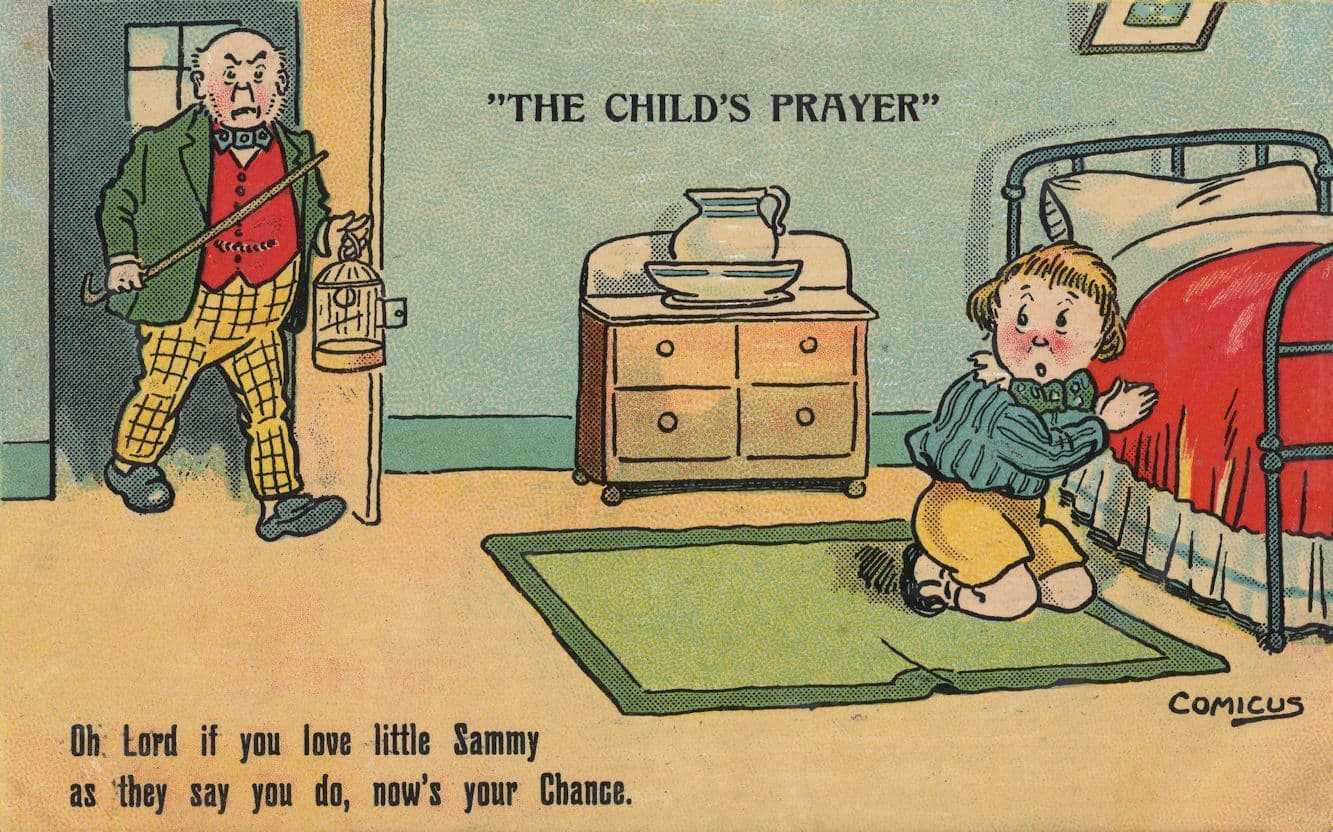 Strict Father Lost Bird From Cage Prayer Antique Comic Postcard