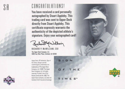 Stuart Appleby Sign Of The Times Hand Signed 2001 SP Golf Autograph Card