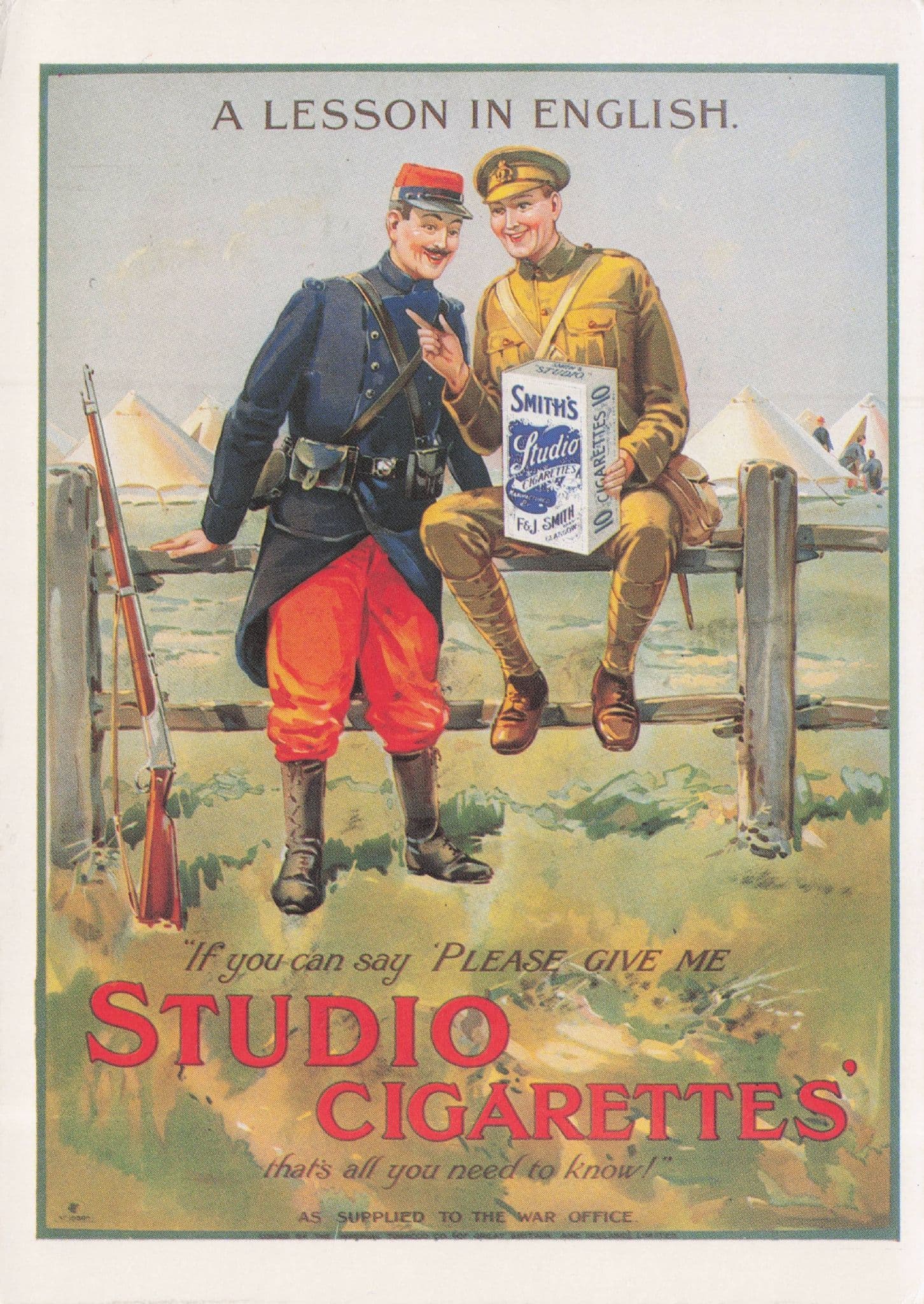 Studio Cigarettes Military WW1 Soldier Smoking Postcard