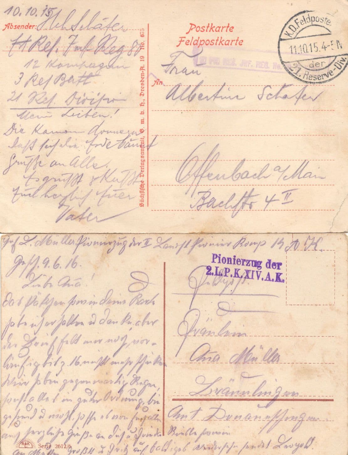 Sturm Angriff 2x Sent By German Soldier Rifle Army Gun WW1 Postcard s