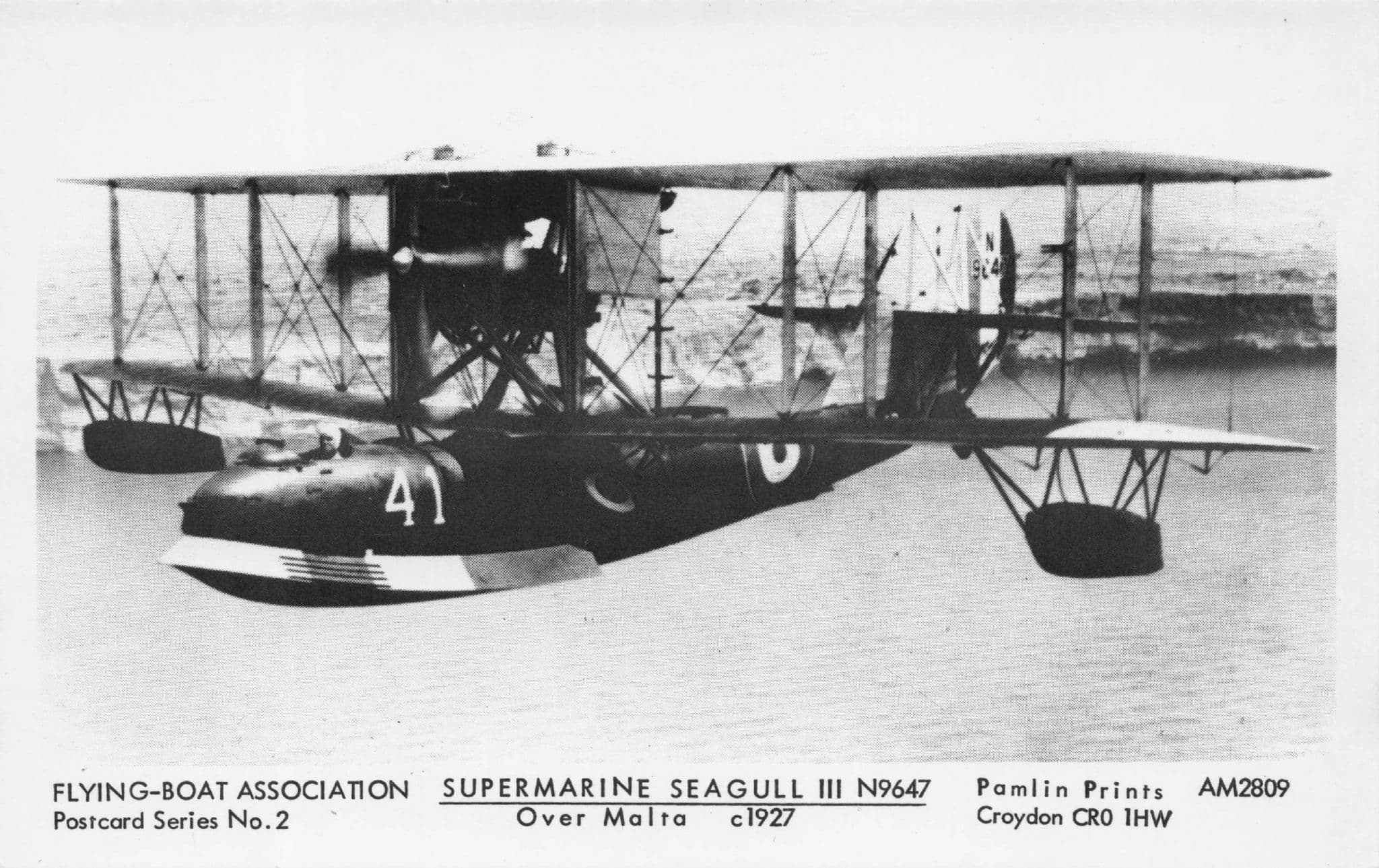 Submarine Seagull III Plane Over Malta in 1927 Photo Postcard