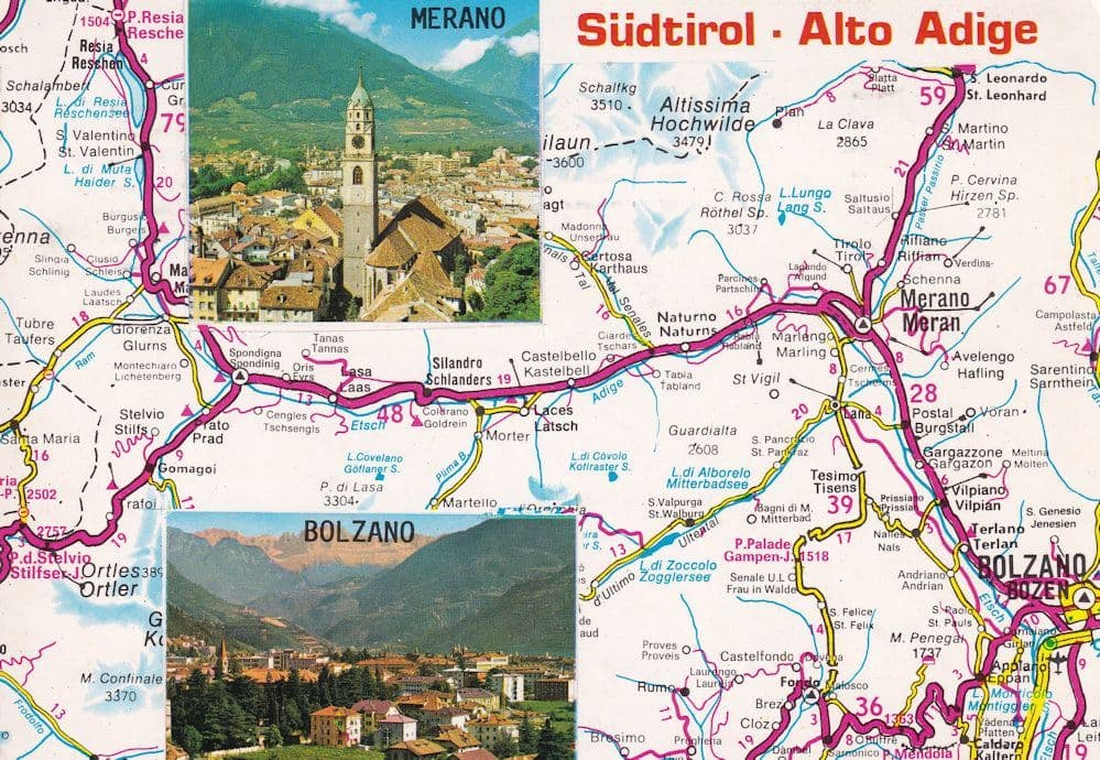 Sudtirol Alto Adige Merano Bolzang Italian Rare Map Postcard