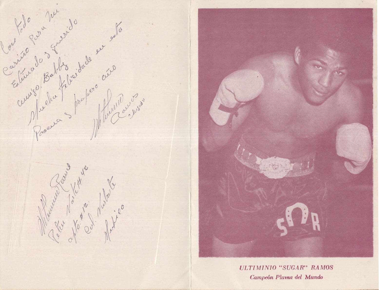 Sugar Ramos Cuban Mexican Boxing Champion Amazing Signed Photo Card