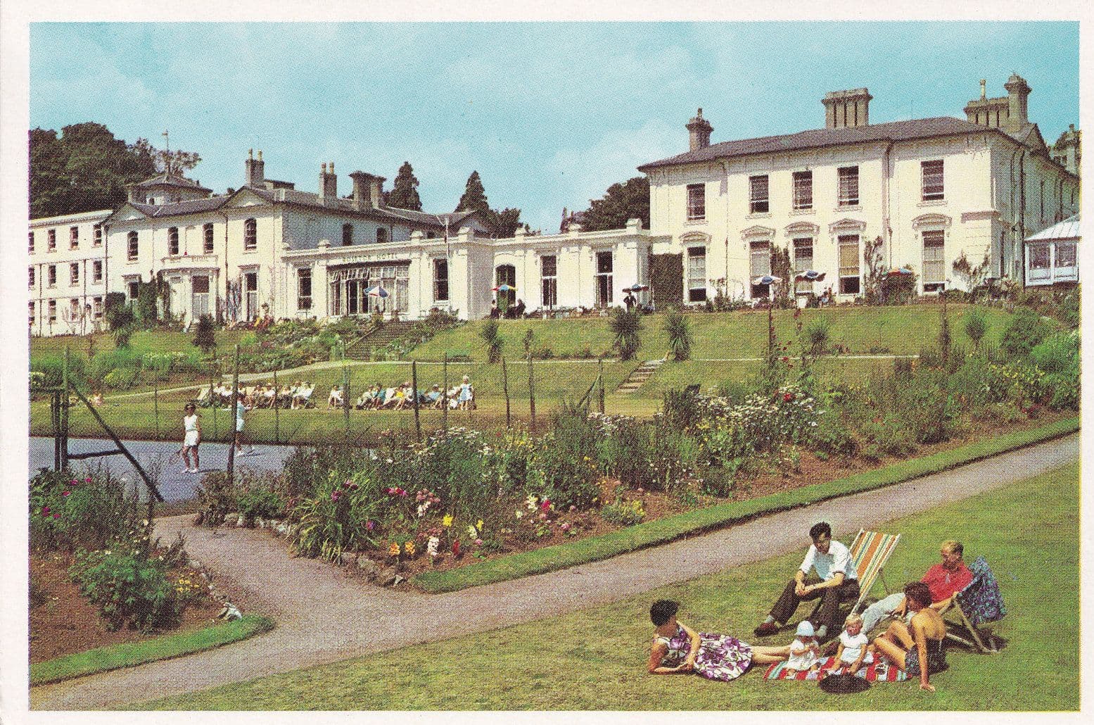 Summer Deckchairs Tennis at Rosetor Hotel Torquay Cornwall 1970s Postcard