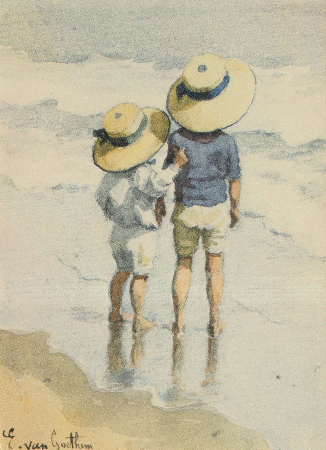 Sun Hats Eduoard Van Goethem 1970s Rare Painting Postcard