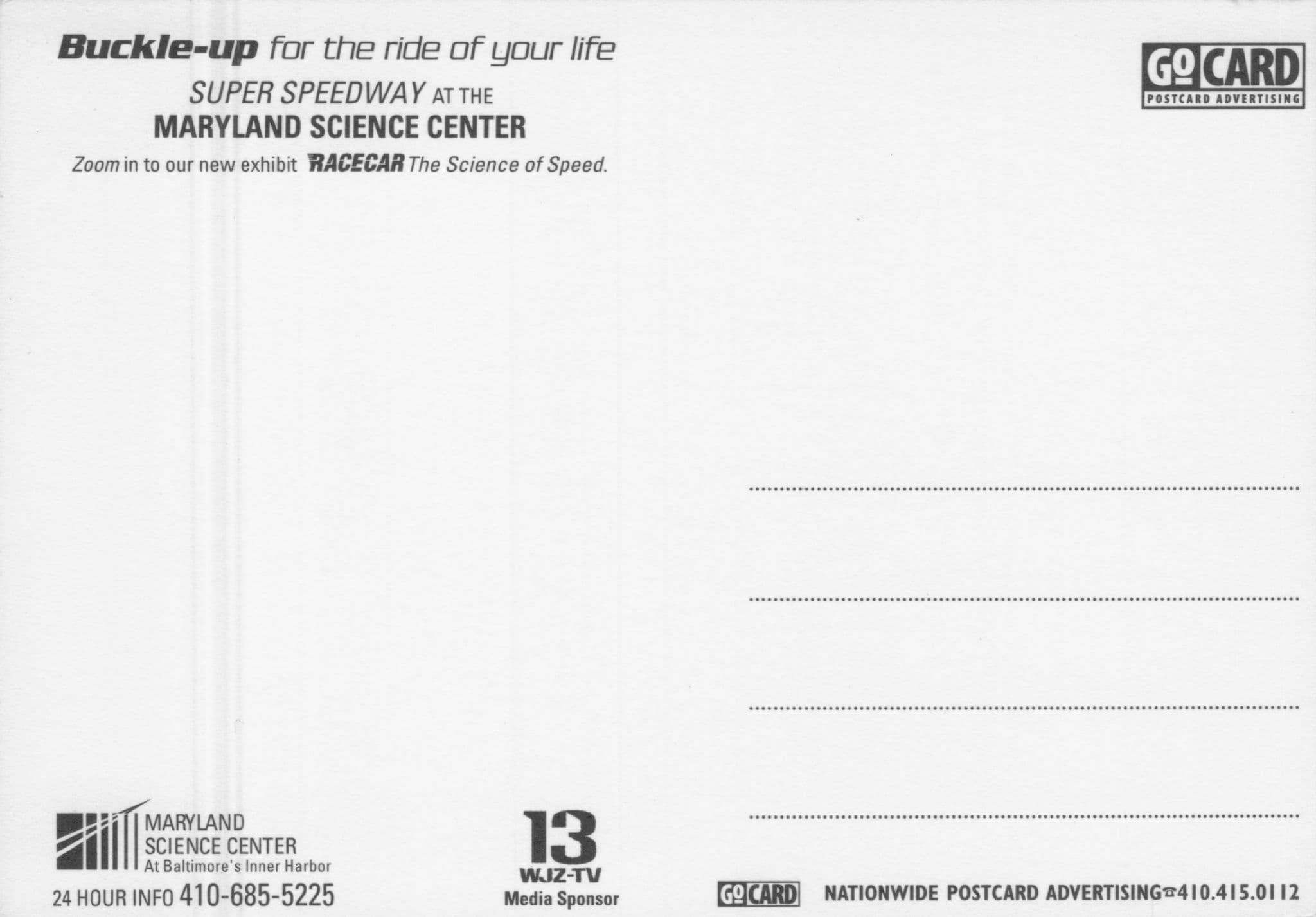Super Speedway Motor Racing F1 Imax Film Maryland Science Centre Postcard