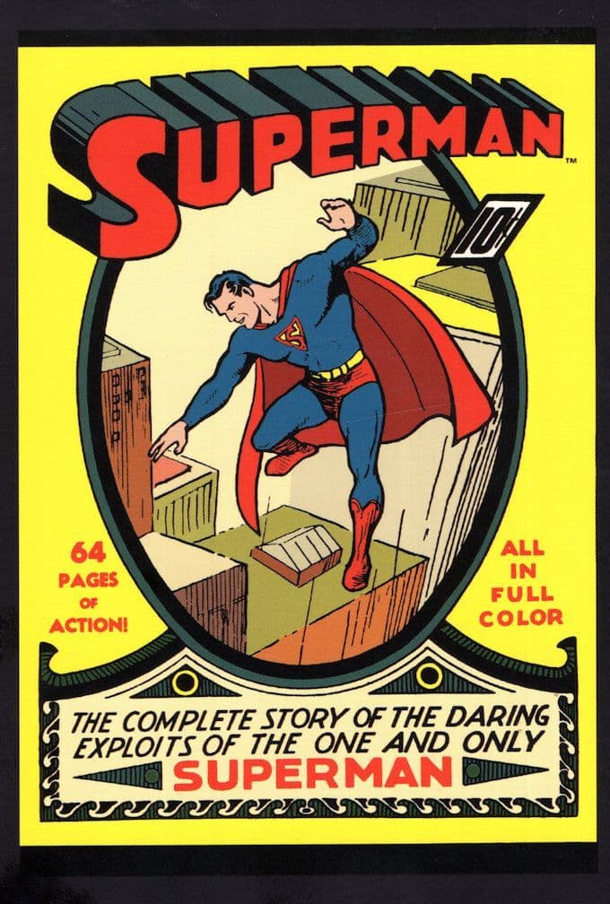 Superman Issue One DC 1939 Comic Book WW2 Art Cover Postcard