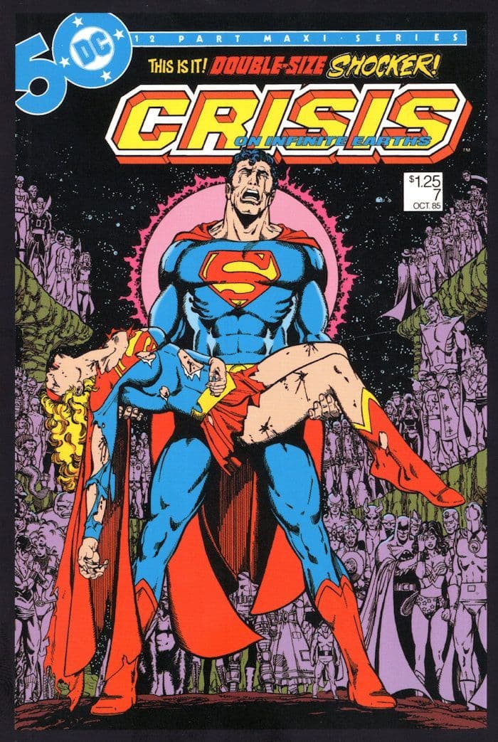 Superman Supergirl Crisis On Infinity Earths DC 1985 Art Comic Book Postcard