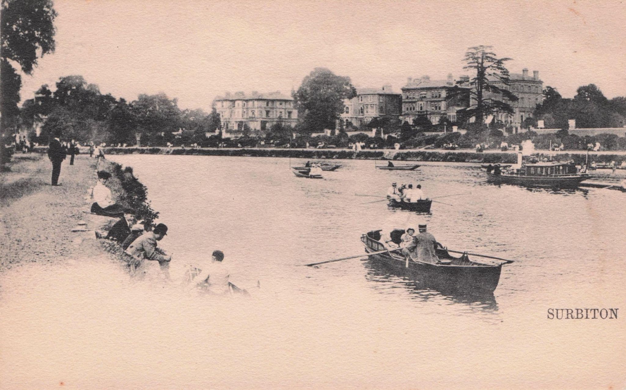 Surbiton River Summer Boat Sailing Old Thames Tucks Surrey Postcard
